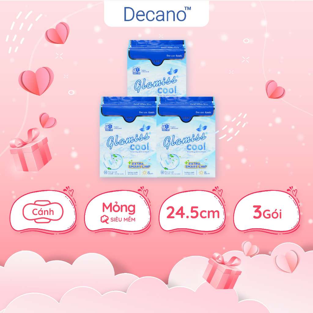 3 gói băng vệ sinh thảo dược Glamiss Cool Extra ban ngày, băng vệ sinh cao cấp công nghệ kháng khuẩn Nhật Bản
