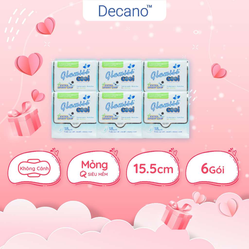 6 gói băng vệ sinh thảo dược Glamiss Cool Extra hàng ngày, băng vệ sinh cao cấp công nghệ kháng khuẩn Nhật Bản