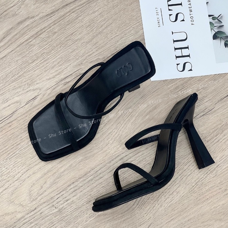 Guốc cao gót 2 quai mãnh 9 phân gót nhọn mũi vuông thời trang nữ Shu Store
