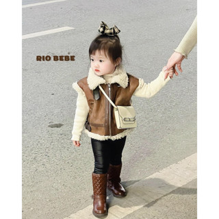 [QCCC- SẴN] Áo khoác gile nâu da lộn lót lông thời trang Chất cho bé trai bé gái- A39