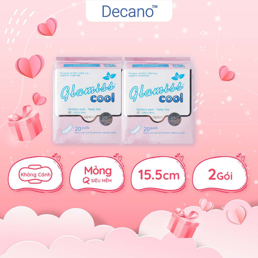 Bộ 2 gói băng vệ sinh thảo dược Glamiss Cool hàng ngày 16cm hương thơm bạc hà siêu mỏng, siêu nhẹ Decano Store