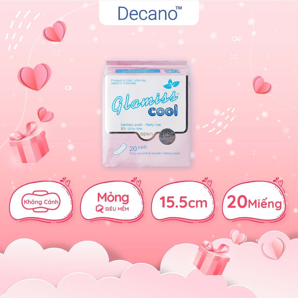 Băng vệ sinh thảo dược Glamiss Cool hàng ngày gói 20 miếng 16cm hương thơm bạc hà siêu mỏng, siêu nhẹ Decano Store