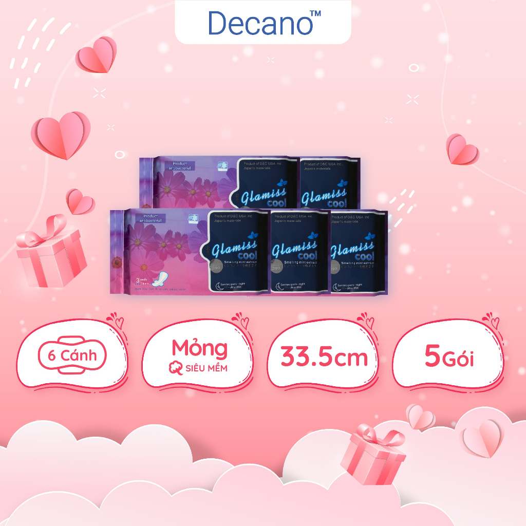 Combo 5 gói băng vệ sinh thảo dược Glamiss ban đêm 33.8cm Decano Store