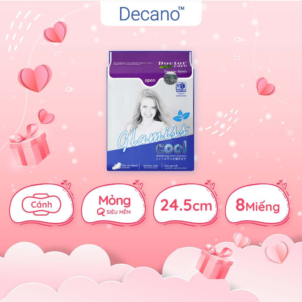 Băng vệ sinh thảo dược Glamiss Cool ban ngày gói 8 miếng 24cm siêu mát lạnh sảng khoái suốt ngày dài Decano Store