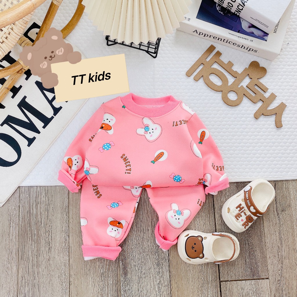 Bộ nỉ bông cho bé - Com bo 5 bộ nỉ bông cho bé gái 7-15kg