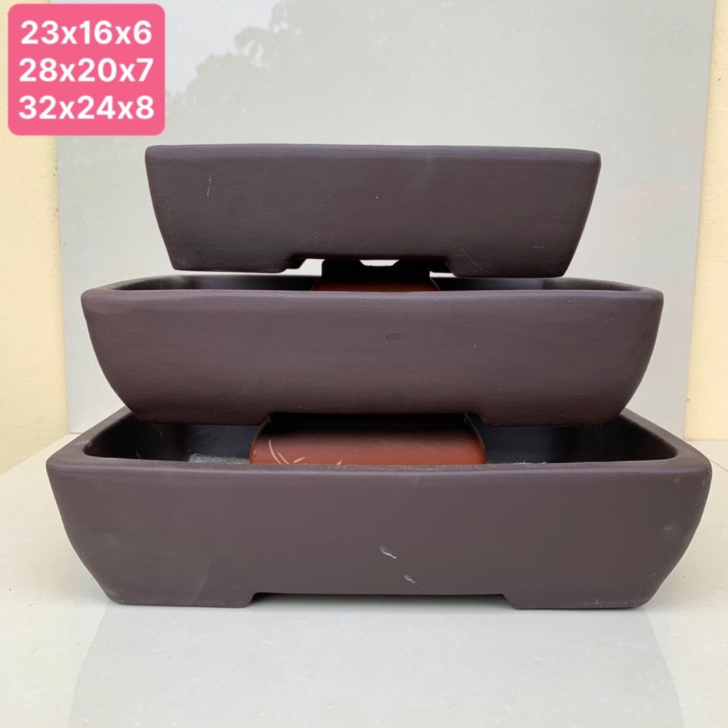 Chậu Chữ nhật bonsai cây cảnh sen đá màu đen 3 size SP670