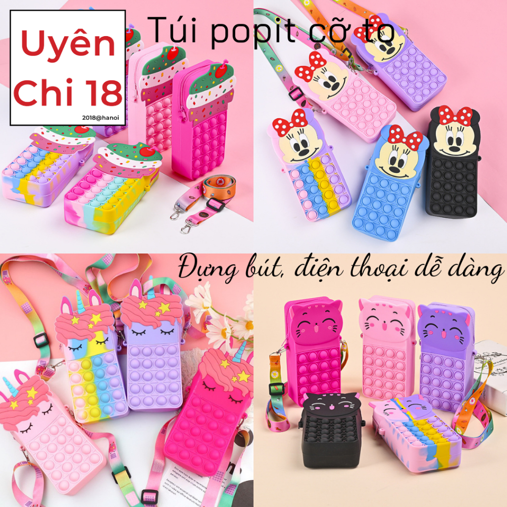 Túi popit CỠ TO cho bé nhấn bóp giải tỏa căng thẳng, ví đựng, móc chìa khóa nhiều mẫu TÚI POPIT TO