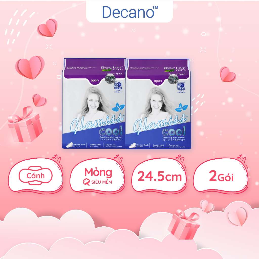Bộ 2 gói băng vệ sinh thảo dược Glamiss Cool ban ngày 24cm the mát sảng khoái suốt ngày dài Decano Store