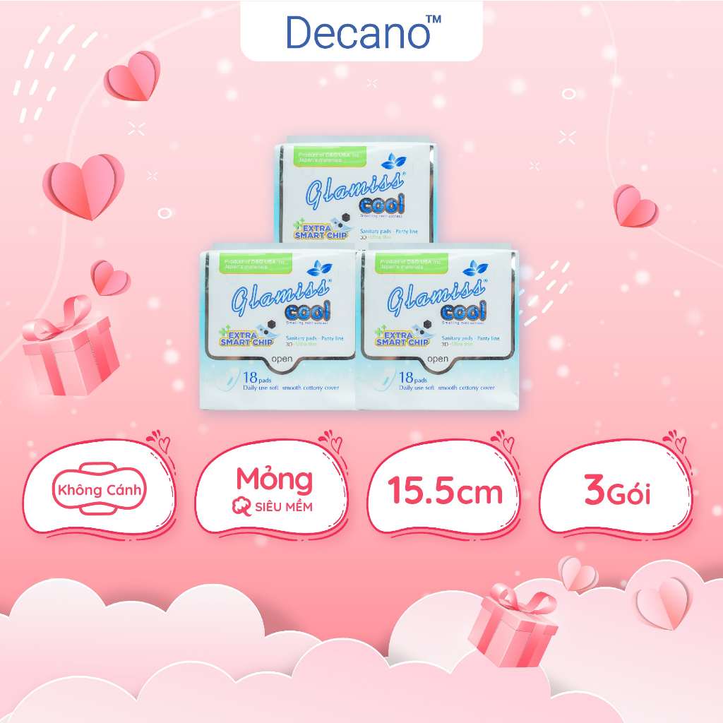3 gói băng vệ sinh Glamiss Cool Extra hàng ngày, băng vệ sinh thảo dược công nghệ kháng khuẩn cao cấp Nhật Bản