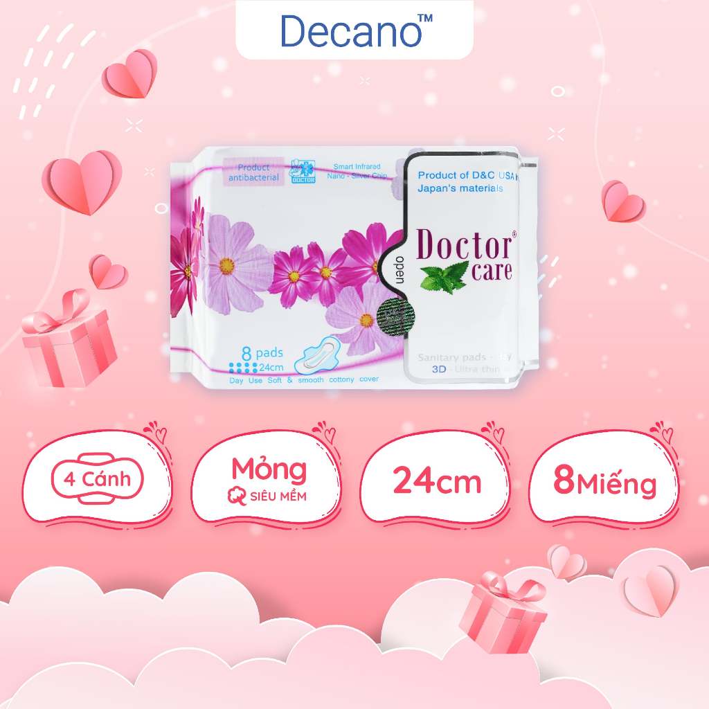 Băng vệ sinh thảo dược Doctor Care ban ngày gói 8 miếng 24cm siêu thấm hút tự tin suốt ngày dài năng động Decano Store