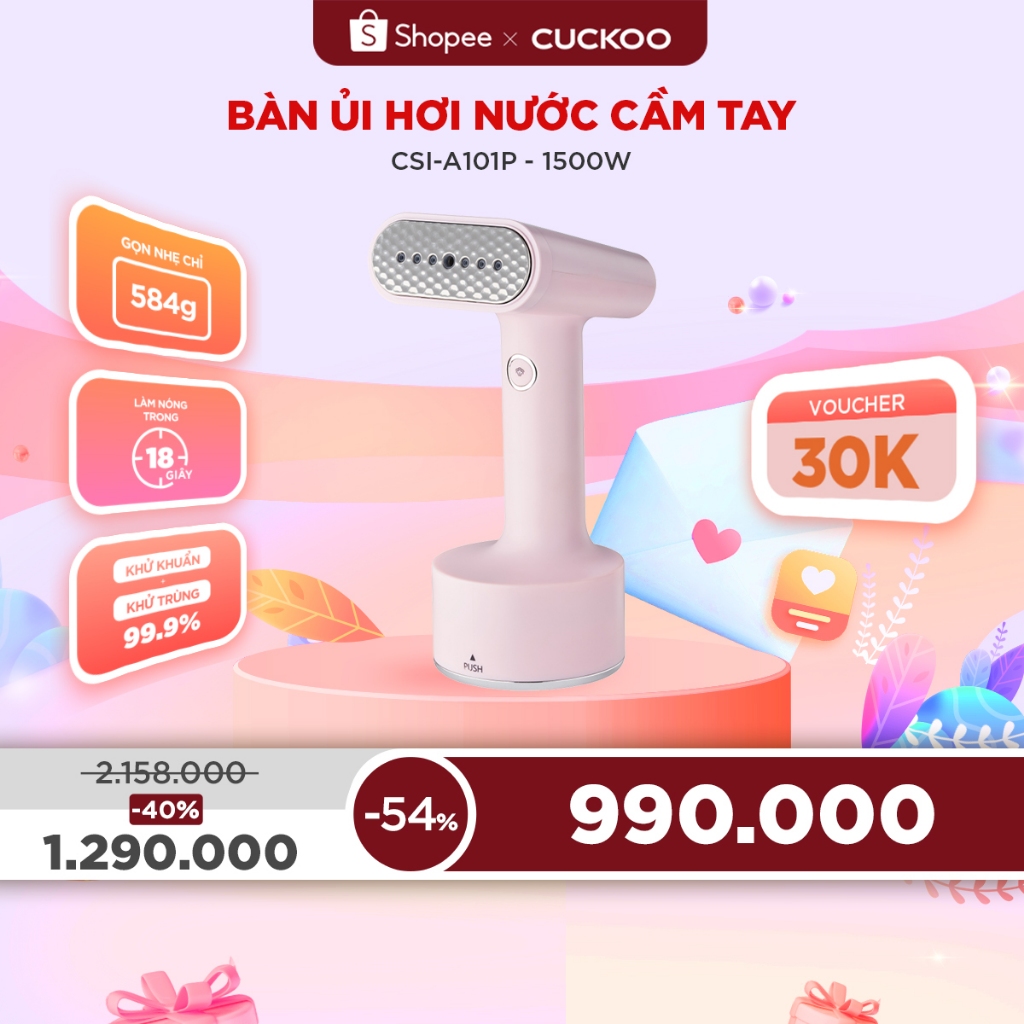 Bàn ủi hơi nước cầm tay CUCKOO CSI-A101 - 1500W khử khuẩn, siêu nhẹ - Hàng chính hãng