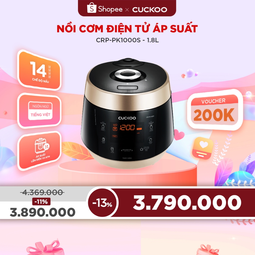 Nồi cơm điện tử áp suất CUCKOO CRP-PK1000S 1,8 lít - Hàng chính hãng