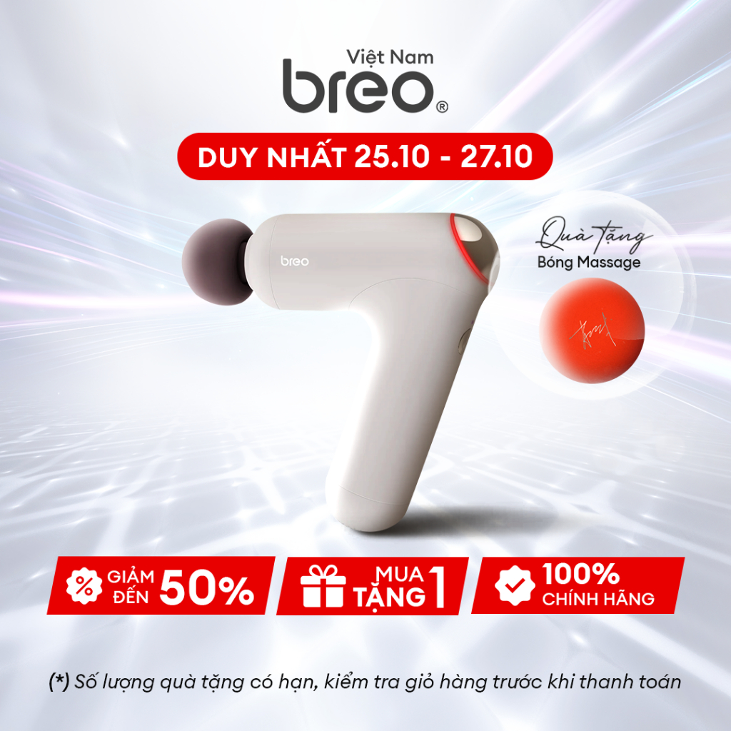 Súng Massage rung BREO Sport-M0220 | 3 đầu massage chuyên nghiệp | Massage rung với nhiệt độ 45℃ | Bảo Hành 12 Tháng