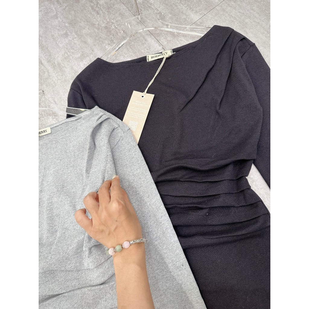 Set áo dài tay cổ thuyền vạt chéo mix quần xuông tăm