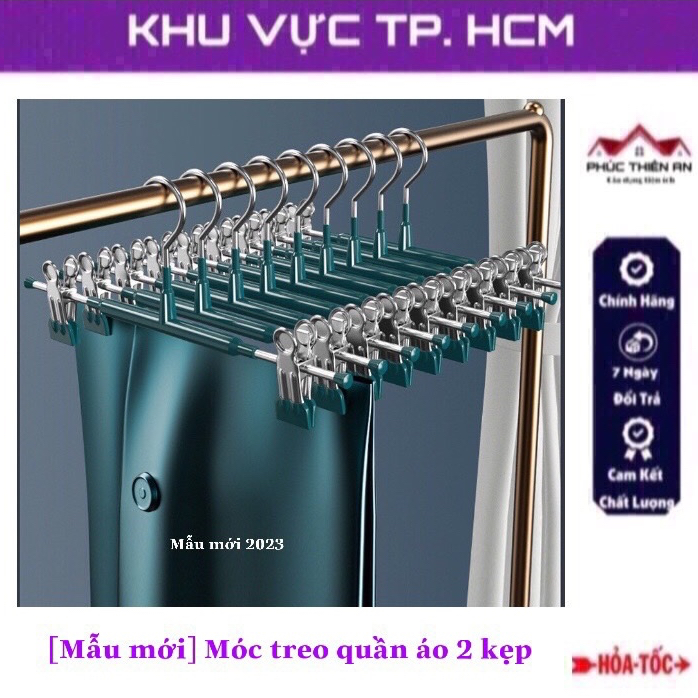 Móc treo quần áo 2 kẹp chất liệu thép không gỉ - chắc chắn, siêu bền