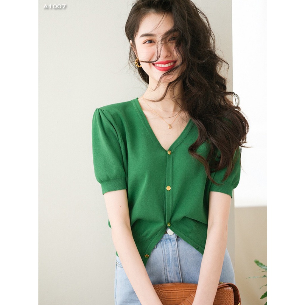 Áo Cadigan tay lỡ cúc kim loại mềm đẹp A1007