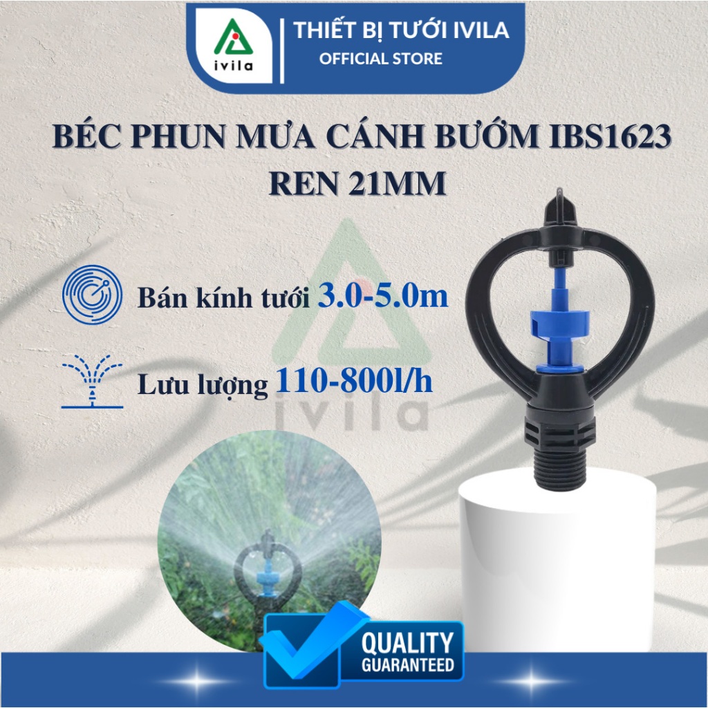Béc phun mưa cánh bướm IBS1623 ren 21mm thân xoay, béc xoay 360 độ phun tưới tưới rau, tưới cây, béc tưới phun mưa