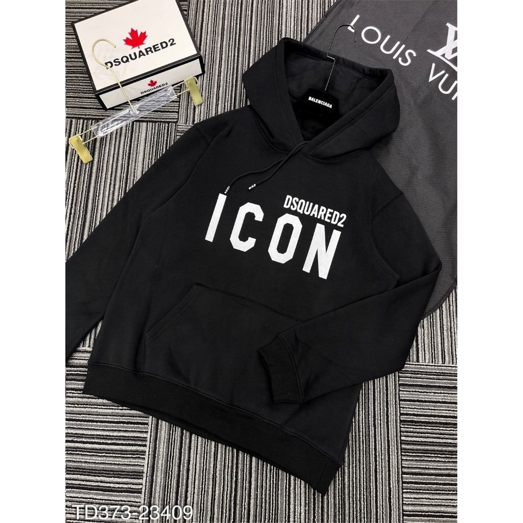 Áo khoác hoodie zip nam nữ Dsq2 nỉ bông in chữ ICON trắng ngang ngực bo ống dày dặn siêu hot 2023