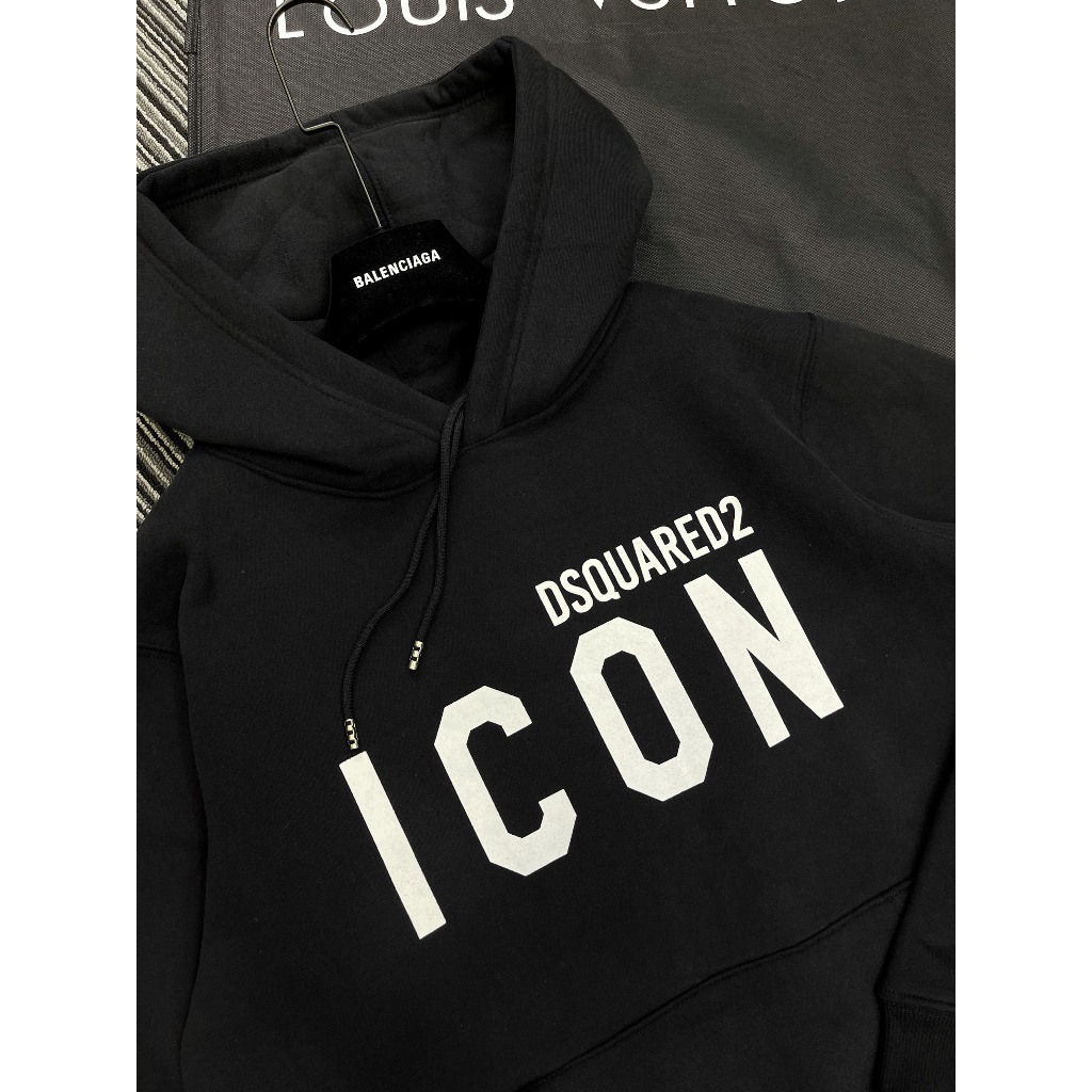 Áo khoác hoodie zip nam nữ Dsq2 nỉ bông in chữ ICON trắng ngang ngực bo ống dày dặn siêu hot 2023