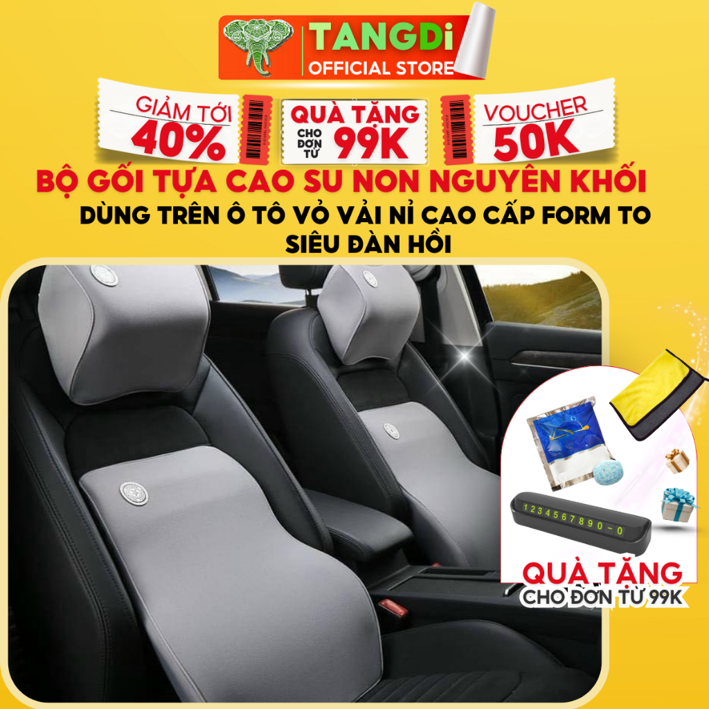 Bộ gối tựa cao su non nguyên khối dùng trên ô tô vỏ vải nỉ cao cấp TANGDi phân phối, hàng fom to siêu đàn hồi