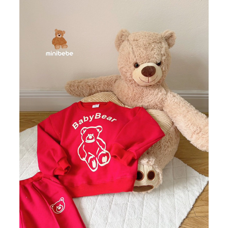 Bộ nỉ màu đỏ gấu baby cho bé