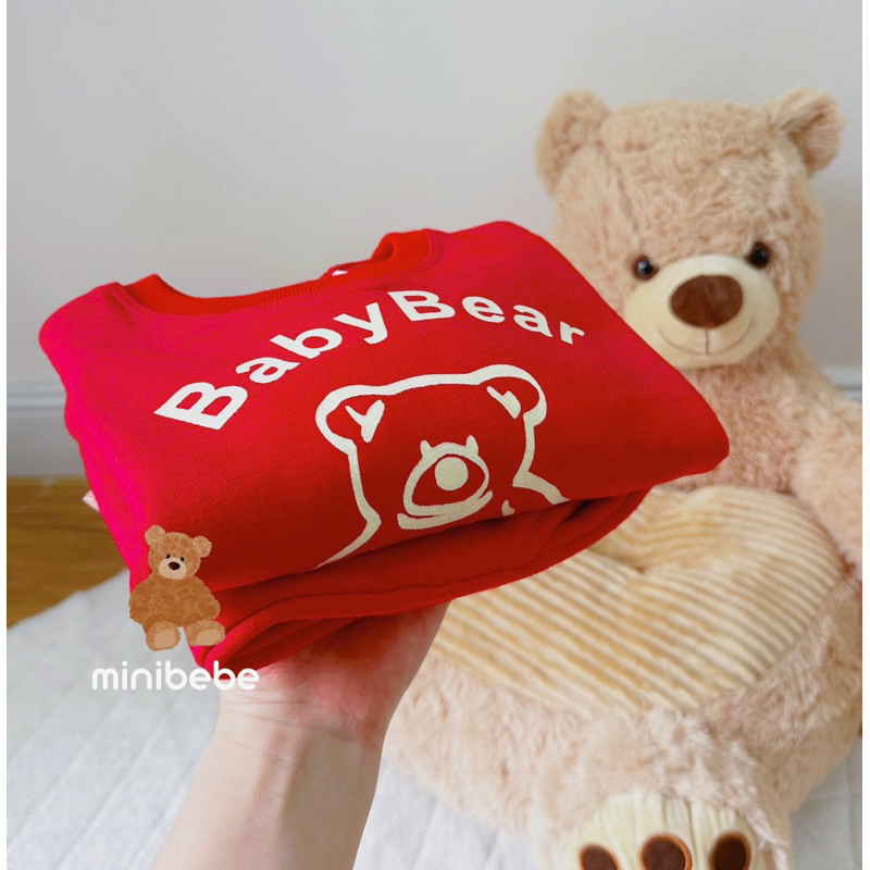 Bộ nỉ màu đỏ gấu baby cho bé
