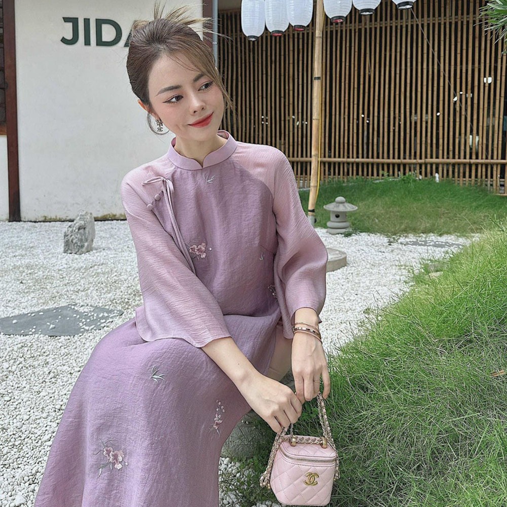 Bigsize Áo Dài Cách Tân Nữ Tơ Thêu LD47