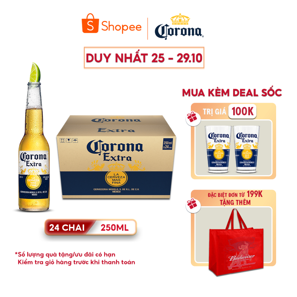 Bia Corona Extra nhập khẩu thùng 24 chai (250ml/chai)