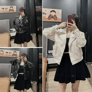 Áo khoác da nữ cổ vest dáng rộng, áo da nữ cúc bấm phong cách cá tính kiểu dáng Hàn Quốc