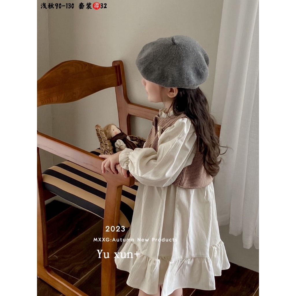 Sét váy thu đông cho bé gái HK KIDS, sét váy dài tay và áo Gile Quảng Châu xinh xắn cho bé từ 1-6 tuổi