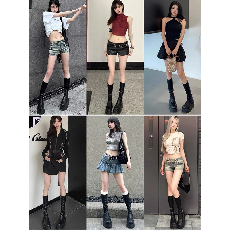 GIÀY BOOT CAO CỔ ĐEN / KEM NGANG GỐI [ Hàng Có Sẵn ]