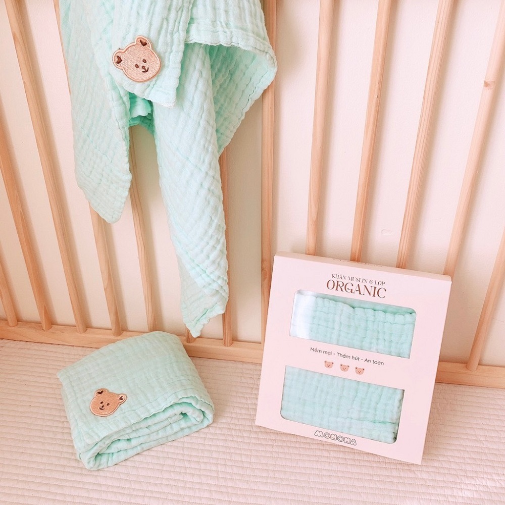 Khăn tắm cho bé chất xô nhăn 6 lớp Monona mềm mại, thấm hút tốt, màu xinh xắn