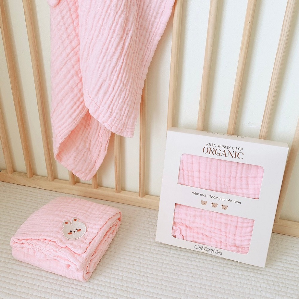 Khăn tắm cho bé chất xô nhăn 6 lớp Monona mềm mại, thấm hút tốt, màu xinh xắn