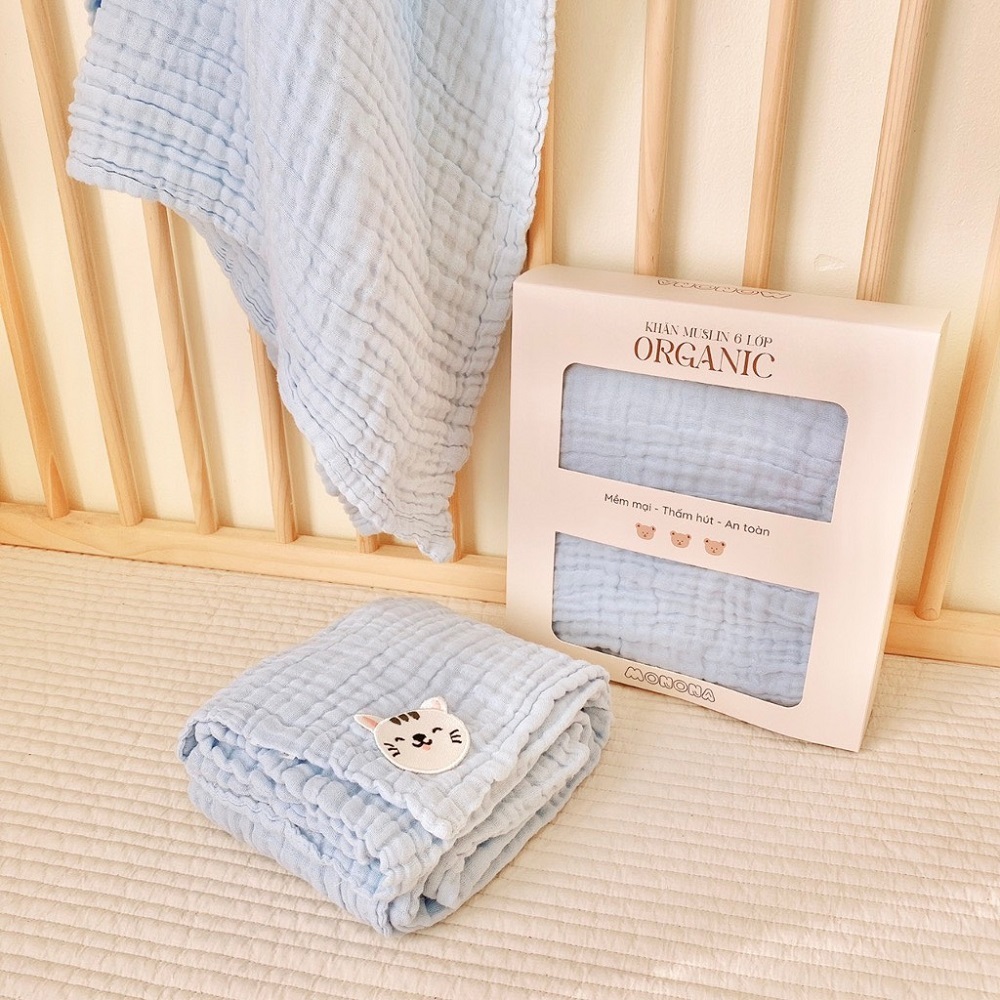Khăn tắm cho bé chất xô nhăn 6 lớp Monona mềm mại, thấm hút tốt, màu xinh xắn