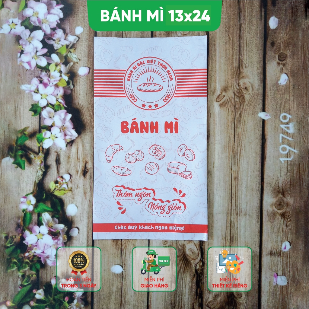 Túi đựng bánh mì - 13x24 - 1000 túi bánh mì 13x24cm - Mẫu mới 2023 - Freeship Extra - DD1302