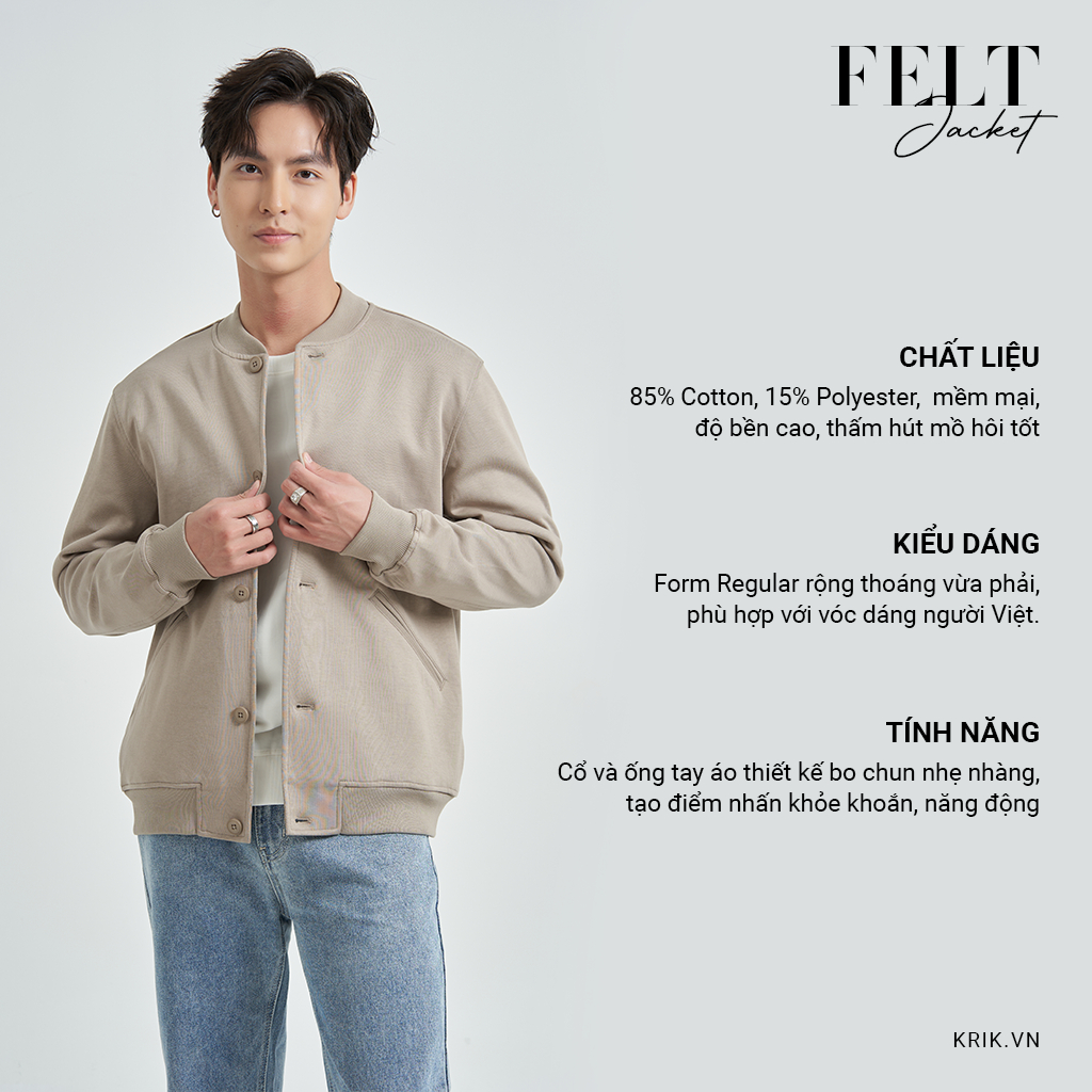 Áo Khoác Nỉ Bomber Nam KRIK Phong Cách Hàn Quốc Trẻ Trung Chuẩn Form Regular AK5009