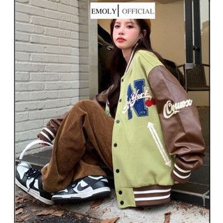 Áo khoác bomber nam nữ khoác ngoài varsity jacket bóng chày nỉ phối màu xanh bơ 2 lớp - B302