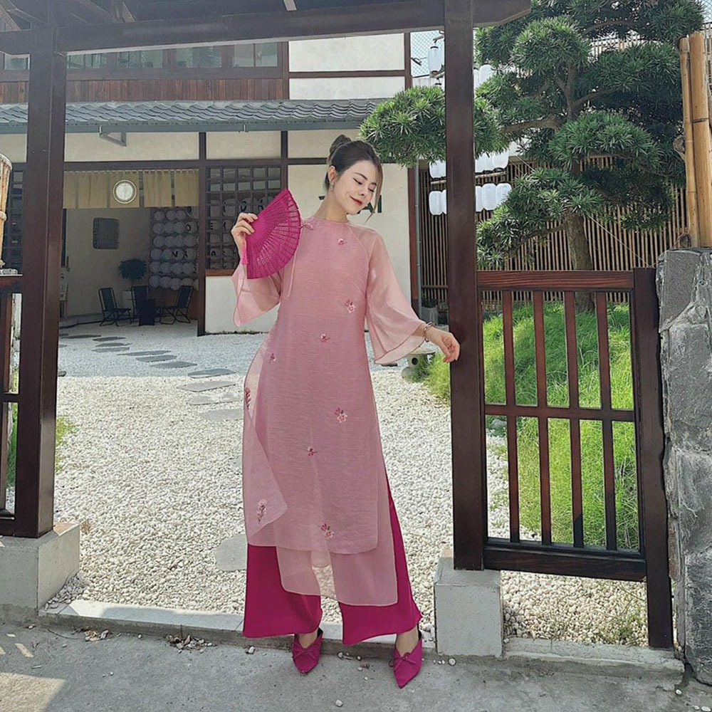 Bigsize Áo Dài Cách Tân Nữ Tơ Thêu LD47