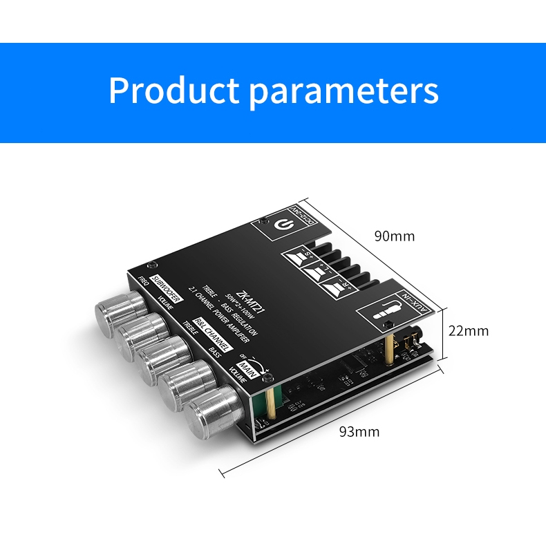 ZK-MT21+24v6a US DC Bộ khuếch đại loa siêu trầm TPA3116 2.1 Kênh Bluetooth 5.0 50WX2 Công suất 100W