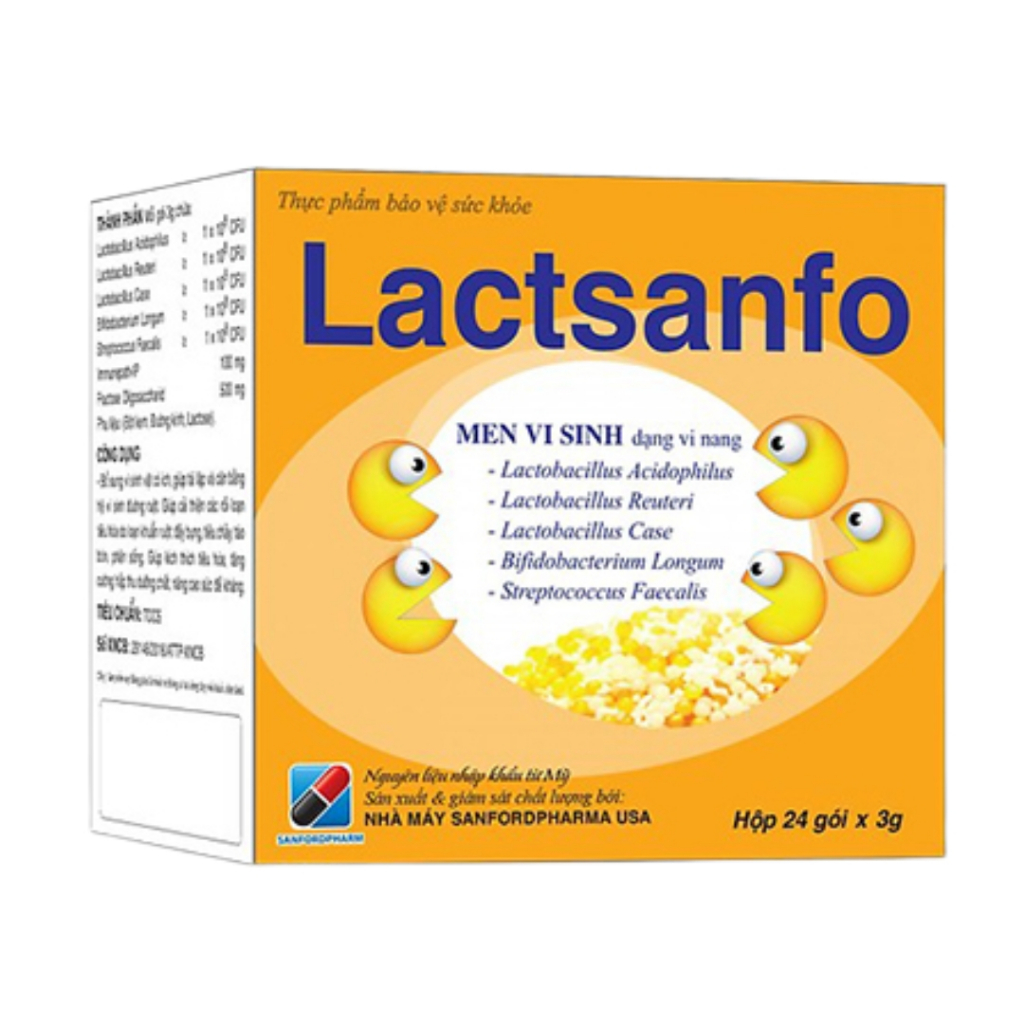 LACTSANFO- men vi sinh dạng vi nang cho người rối loạn tiêu hóa, chướng bụng, đầy hơi- hộp 24 gói