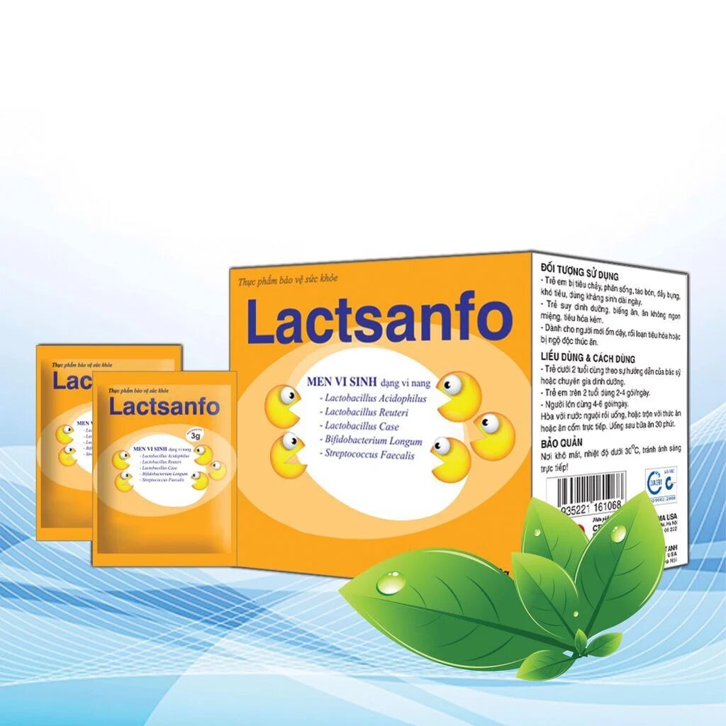 LACTSANFO- men vi sinh dạng vi nang cho người rối loạn tiêu hóa, chướng bụng, đầy hơi- hộp 24 gói
