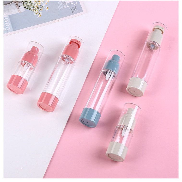 Lọ chiết mỹ phẩm hút chân không màu pastel xinh xắn - đầu bơm và phun sương 🍀 Clovershop68 🍀