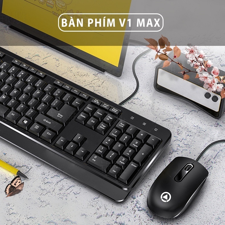 Bàn phím máy tính có dây YINDIAO V1 thích hợp game thủ máy tính pc văn phòng full size 104 phím