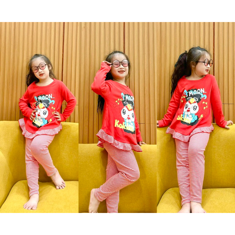 Đồ bộ dài tay thu đông bé gái thun cotton xuất dư