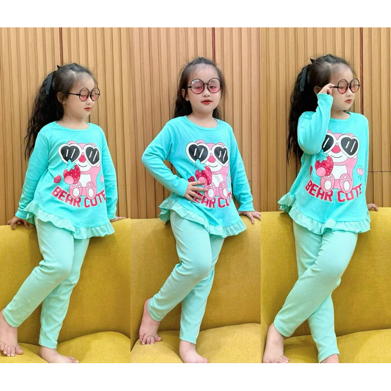 Đồ bộ dài tay thu đông bé gái thun cotton xuất dư