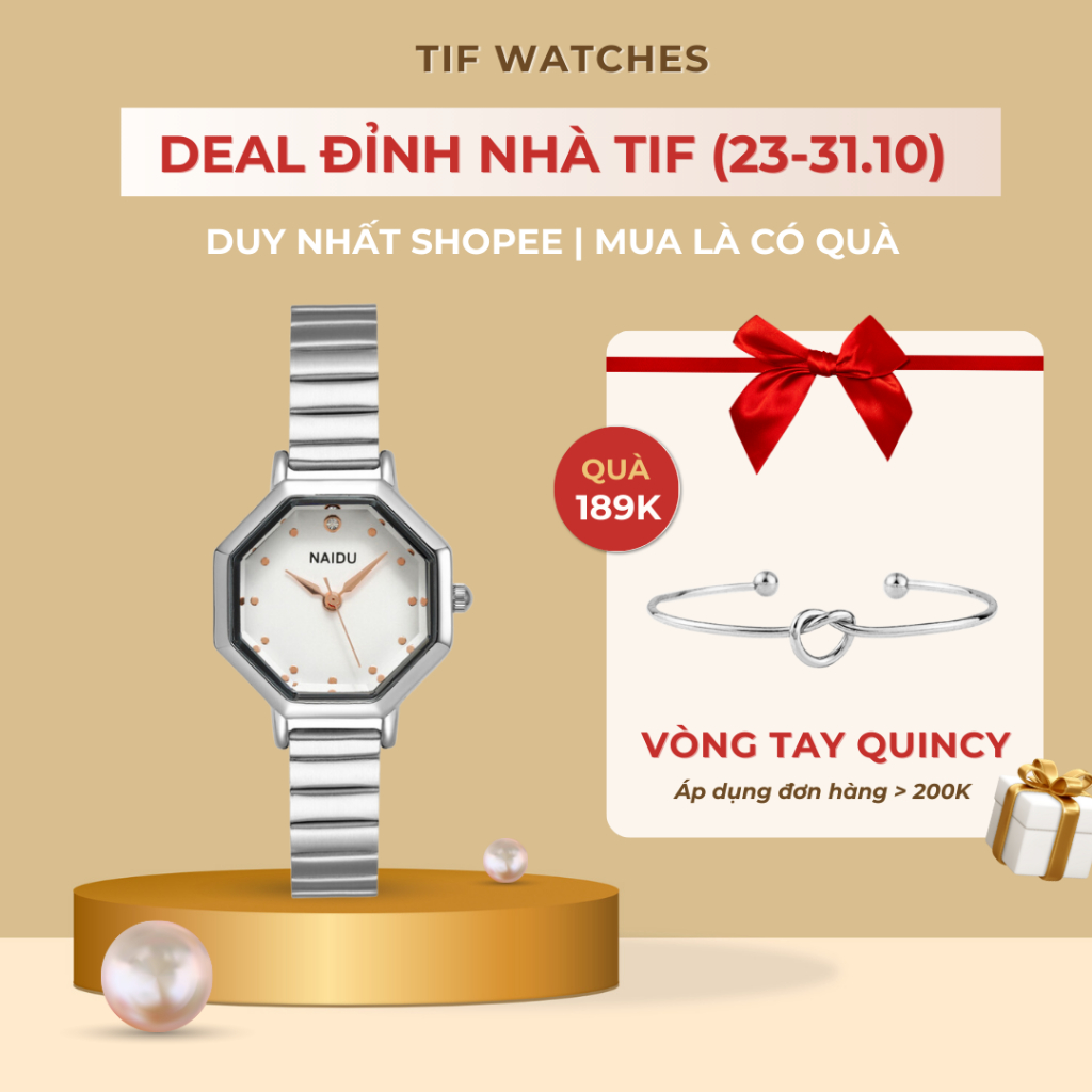 Đồng Hồ Nữ Dây Kim Loại NADU Tif Watches Mặt Lục Giác Sang Chảnh Bền Bỉ Sáng Da