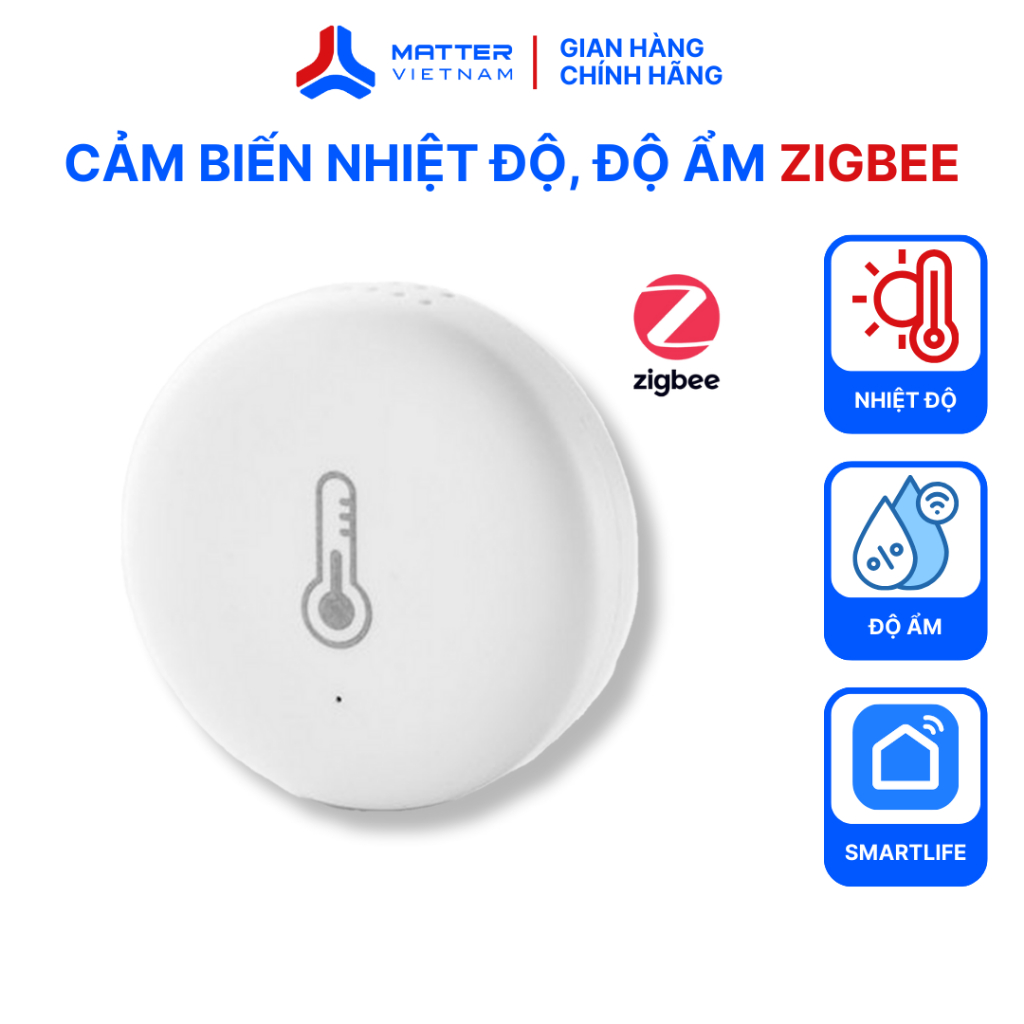 Cảm biến nhiệt độ, độ ẩm Mapro, Kết nối Zigbee 3.0, Pin CR2032, app SmartLife, tương thích AppleHome