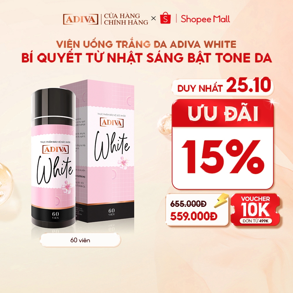 Viên Uống Trắng Da ADIVA White 60 Viên- Hỗ Trợ Giảm Các Đốm Tối Màu Và Thâm Nám Cho Làn Da