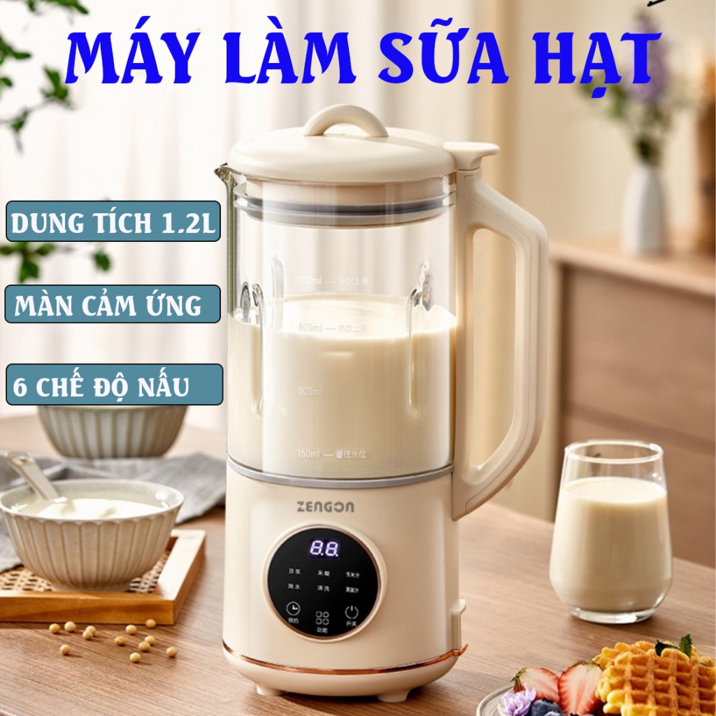 Máy làm sữa hạt ZENGON - Dung tích 1200ml - 6 chế độ - Máy nấu sữa hạt mini Zengon - Tặng kèm dao bào rau