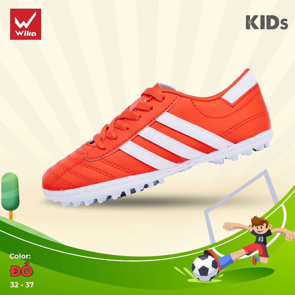 Giày Đá Bóng Trẻ Em Wika 3 Sọc Ct3 Chính Hãng, Giày Bóng Đá Trẻ Em 3 Sọc Wika Da Pu Đã Khâu Full Đế